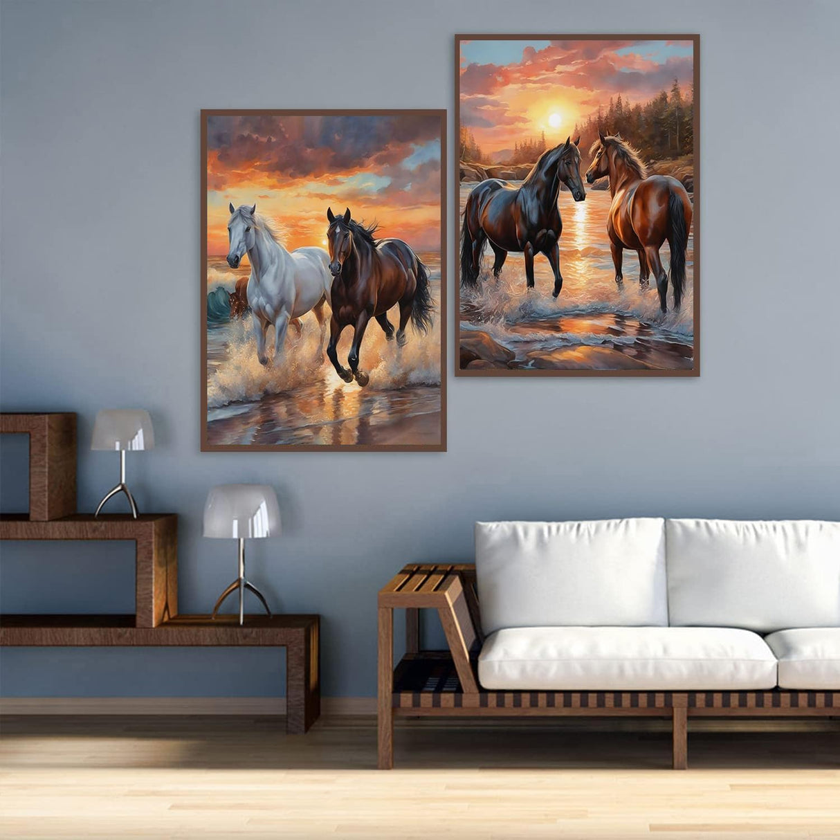 Meothan 2 Pack Diamond Painting Kits for Adults, 5D DIY Horse Diamond Art Kits for Adults Full Drill Round Paint Diamond Dots Gems Art Crafts Painting Kits for Home Wall Decor 12x16Inch Animals Meothan