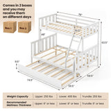 Giantex 3-in-1 Convertible Twin Over Full Bunk Bed with Trundle - Solid Wood, Reversible Ladder & Safety Guardrails - White Giantex