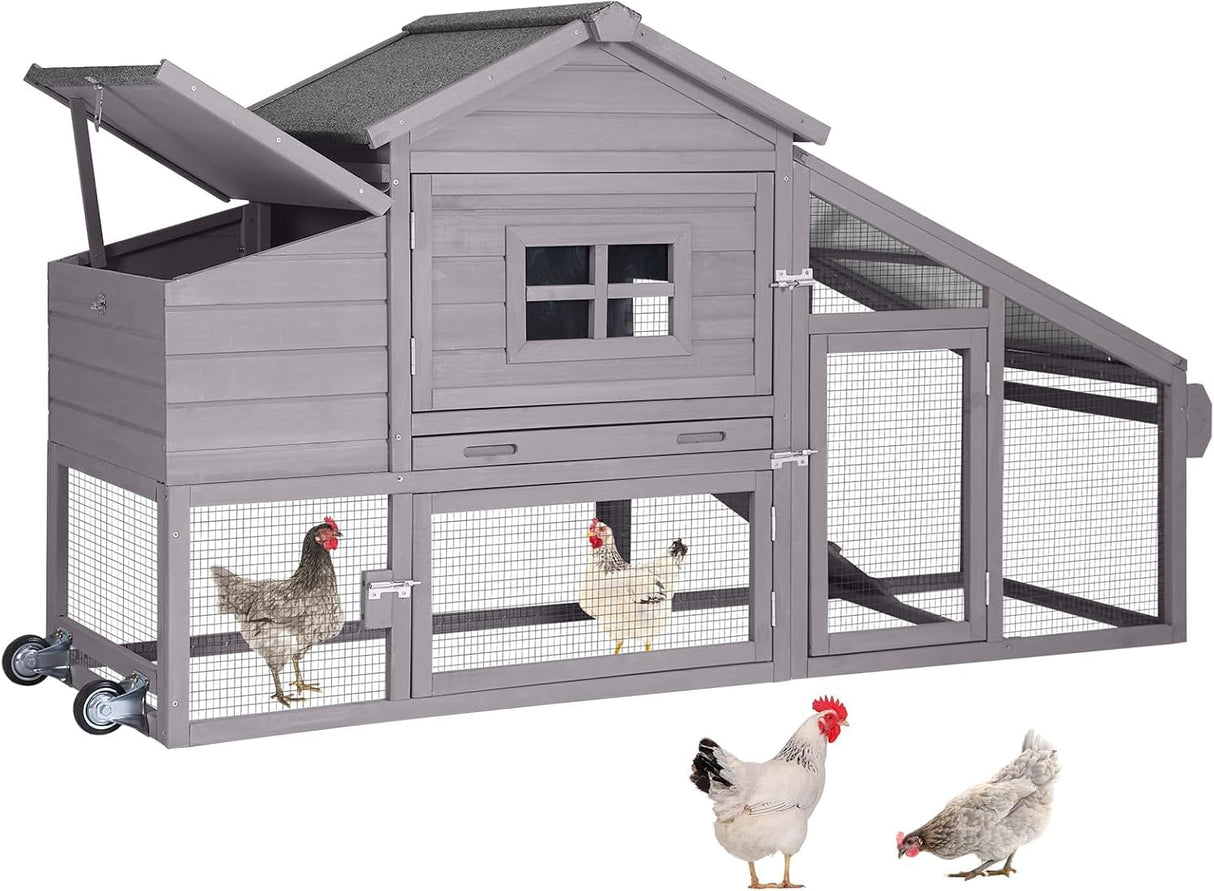 Aivituvin Chicken Coop Mobile Hen Coop, Large Poultry Cage with Wheels Outdoor Backyard Chicken House Aivituvin