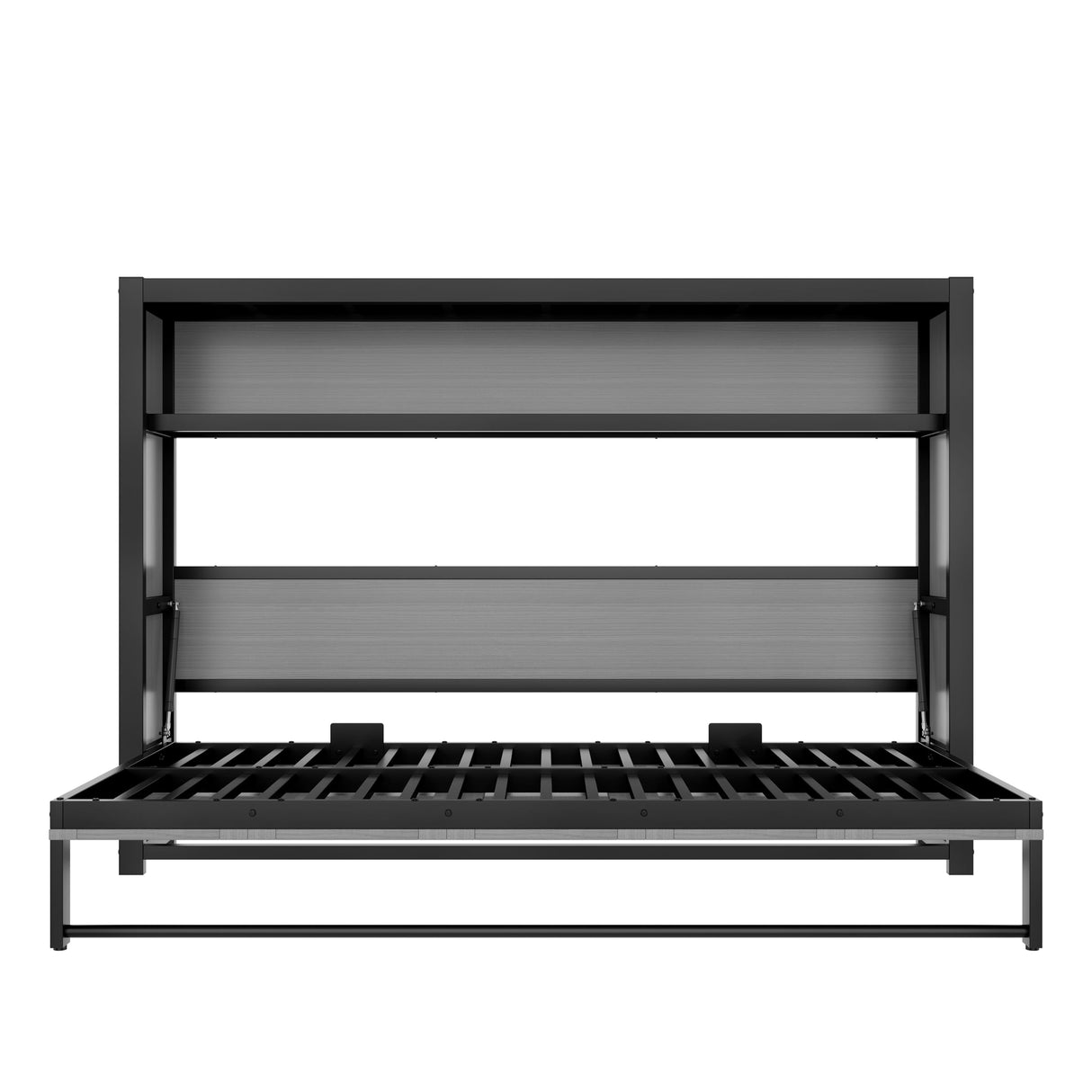 SOFTSEA Twin Horizontal Metal Murphy Bed with Shelves, Folding Wall Bed Cabinet with Metal Slats, Heavy-Duty Murphy Bed Frame with Bookcase for Guest Room Bedroom Office, Grey Black SOFTSEA