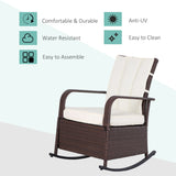 Outsunny Wicker Outdoor Rocking Chair, Patio Recliner with Adjustment Backrest, PE Rattan Lounge Chair with Adjustable Footrest and Cushions for Garden, Backyard, Porch, Beige Outsunny