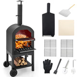 Giantex Pizza Oven Outdoor, Wood Fired Pizza Oven with Pizza Stone, Pizza Peel, Waterproof Cover, Cooking Grids, Pizza Maker with Wheels for Outside Camping Backyard Party (64 Inch) Giantex