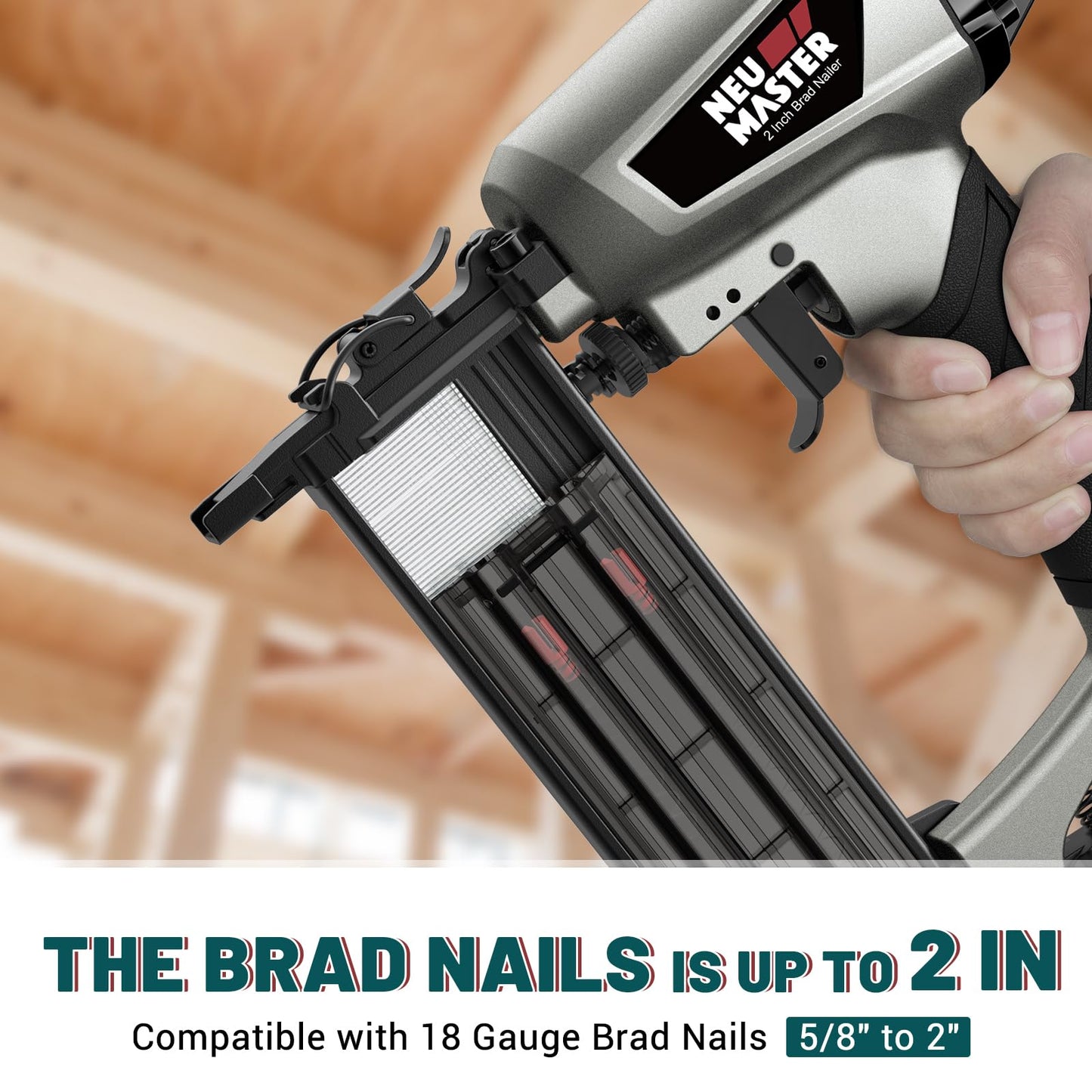 NEU MASTER Pneumatic Brad Nailer, 18 Gauge Nail Gun Fires 5/8-Inch to 2-Inch Brad Nails with Carrying Case, Safety Glasses, 800pcs Nails - WoodArtSupply