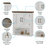 ChooChoo Farmhouse Wall Cabinet with Doors, Medicine Cabinet with Adjustable Shelves Over The Toilet, Rustic Cabinet Wall Mounted for Bathroom, Kitchen, Living Room, Antique White & Brown ChooChoo