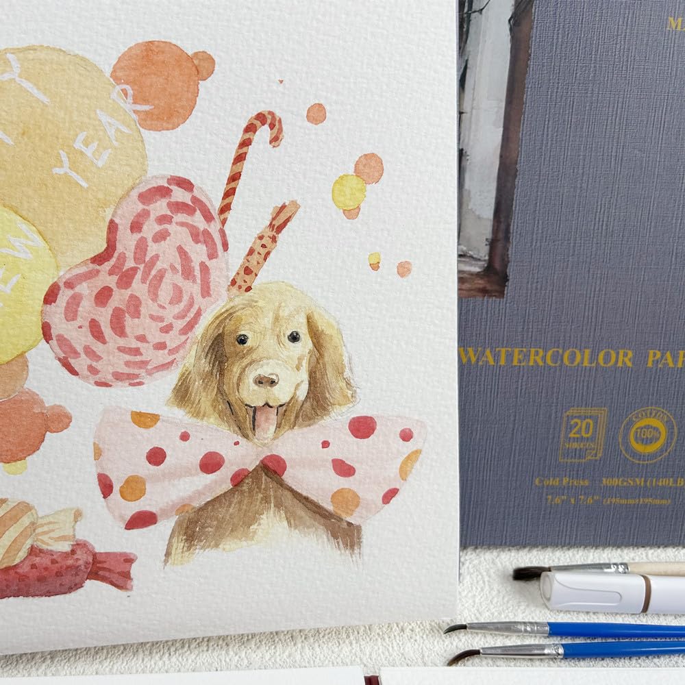 MAIMOUFIN Watercolor Journal,100% Cotton Watercolor Paper, 7.6" x 7.6",20 Sheets（140LB/300GSM） Cold Press, Hardcover Square Loose-Leaf Watercolor Sketchbook Pad for Artists, Art Lovers (Cold Press) MAIMOUFIN