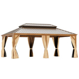 GAZEBEST 14' X 20' Hardtop Gazebo Outdoor Aluminum Patio Gazebo Double Roof Galvanized Steel Gazebo Canopy Wooden Finish Coated with Netting and Curtains,for Garden Patio,Patio Backyard,Deck and Lawns GAZEBEST