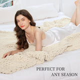 Admitrack Chunky Knit Blanket Throw 51"x63", 100% Hand Knit Chenille Throw Blanket for Sofa & Home Decor, Soft and Cozy Knitted Throw Blankets (Ivory，51"x63") Admitrack