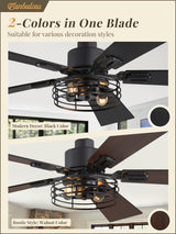 Fanbulous 2 Pack Farmhouse 42 Ceiling Fans with Lights, Black Industrial Caged Ceiling Fans for Bedroom Living Room, Double-Sided 5 Blades Rustic Ceiling Fan Fanbulous