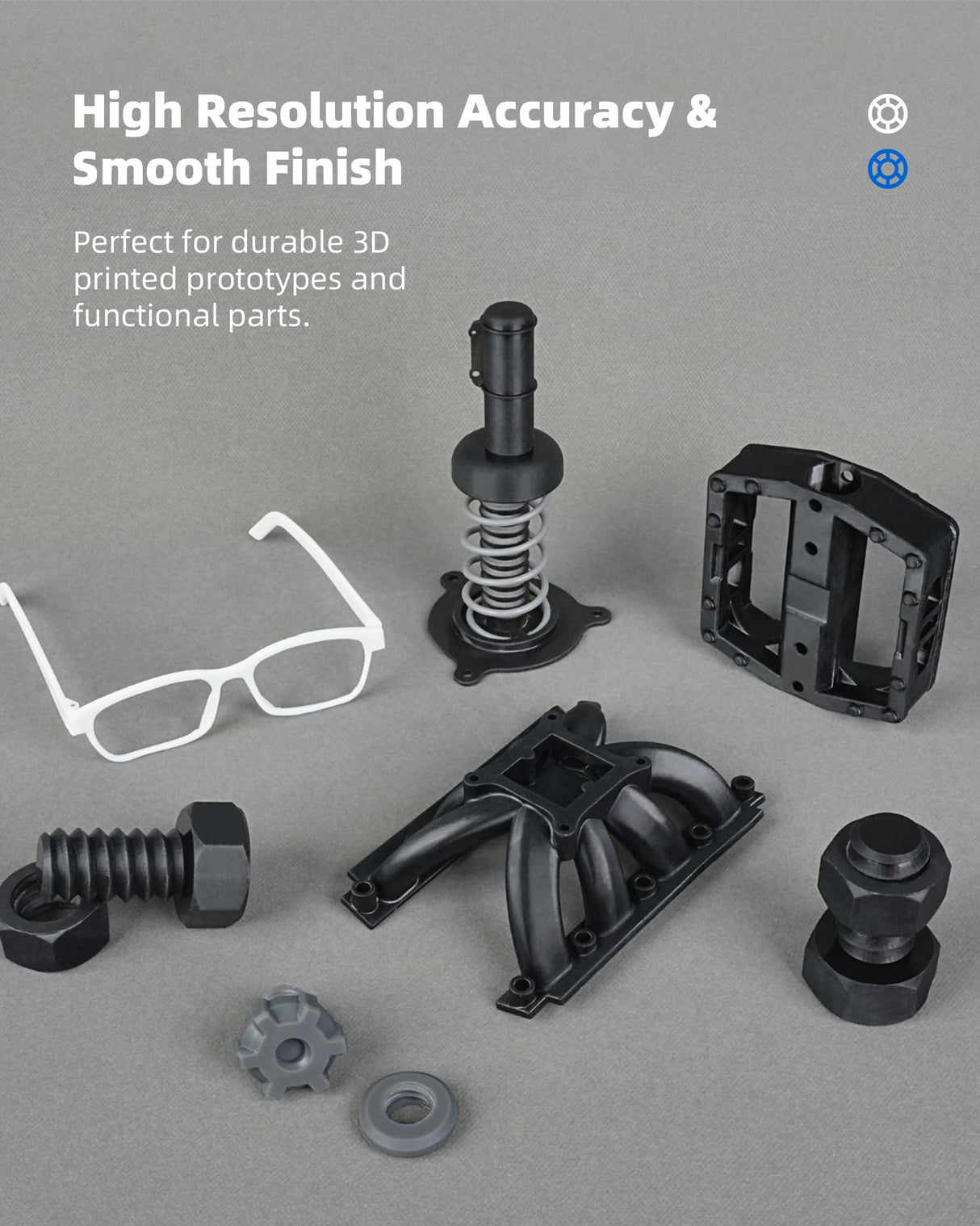 Inslogic Nylon-Like Tough 3D Printer Resin, High Impact Resistance & Flexibility for LCD, DLP, SLA Resin 3D Printers, Durable, Low Shrinkage, 365-405nm UV-Curing Resin for Functional Parts, 1kg, Black Inslogic