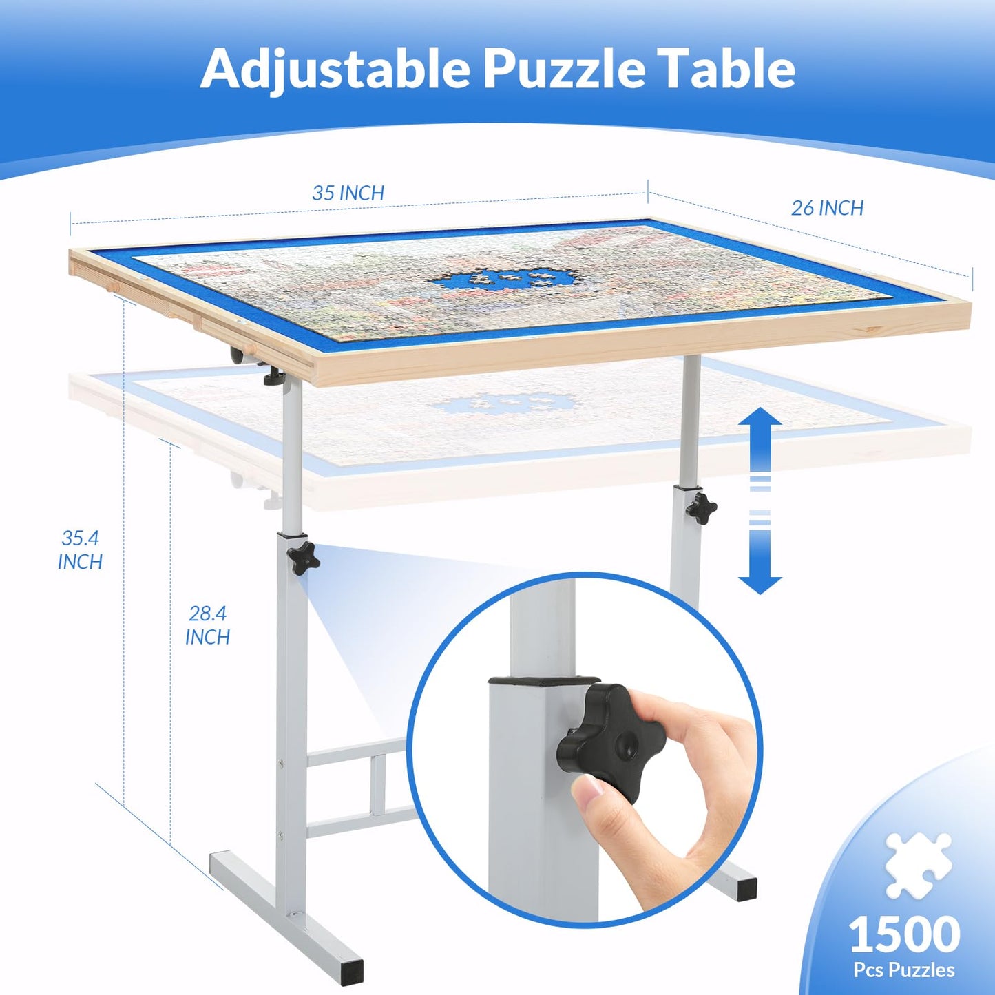 Puzzle Table 1500 Piece Jigsaw Puzzle Table with 4 Drawers and Legs Adjustable Puzzle Tables for Adults