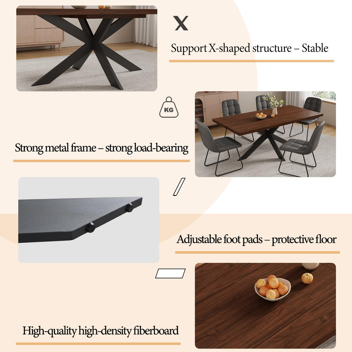 ZckyCine 7-Piece Dining Table Set with 51"-67" Extendable Walnut Wood Table and 6 PU Leather Chairs, Modern Rectangular Kitchen Table Set with Metal Legs, Seats 6, Easy Assembly ZckyCine