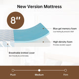 GTWMAT Full Size Mattress 8 Inch, Cooling Gel Memory Foam Mattress in a Box for Single Adult Cool Sleep Pressure Relief, Removable Washable Cover, Medium Firm Feel, CertiPUR-US Certified, Blue GTWMAT