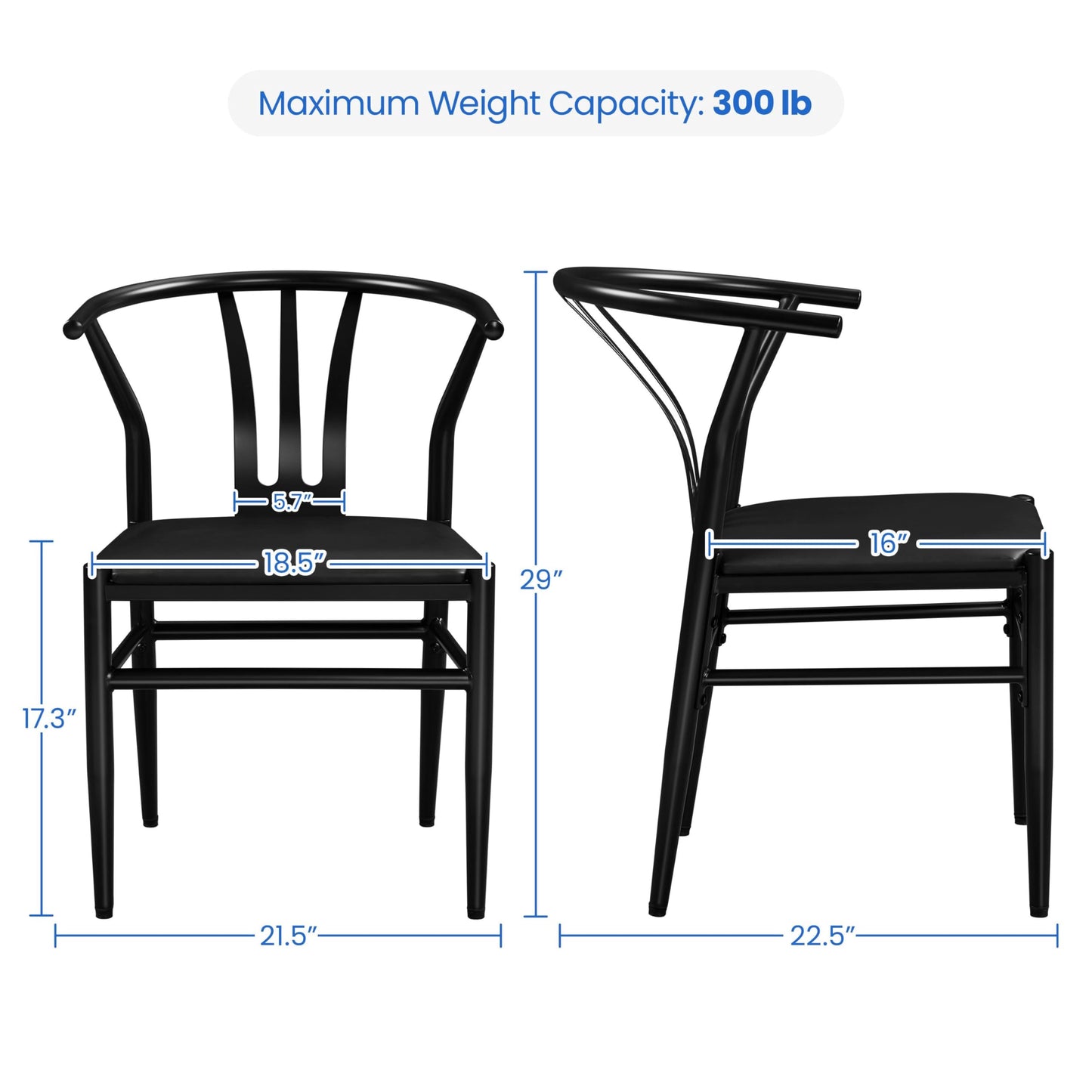 Yaheetech Leather Dining Chair Dining Room Chairs with Metal Legs PU Leather Seat Mid-Century Dining Chair for Kitchen Dining Restaurant Black, Set of 2