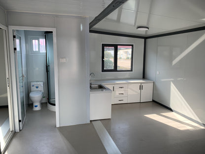 Prefab Tiny House to Live in,19x20ft Foldable Prefabricated Home with 2 Bedroom,1 Bathroom,1 Kitchen and Living Room,Mobile Container House for Hotel,Homestay,Office,Guard House,Shop,Villa,Warehouse