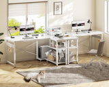 Casaottima L Shaped Computer Desk, 48 Inch Small Corner Desk with Storage Shelves & PC Stand, Reversible Gaming Desk for Bedroom, Modern Writing Study Table for Home Office, White Casaottima