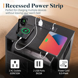 Yoobure LED Night Stand with Charger Station, Mid Century Modern Nightstand with Fabric Drawers, Bedside Table Nightstands with Storage Shelf, Bed Side Table Small Night Stands for Bedroom Living Room Yoobure