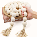 AceList 72in Large Wood Bead Garland Decorative Beads with Tassels, Long Wooden Beads Garland, Coffee Table Decor, Perfect Boho Farmhouse Bookshelf Mantel Tray Centerpiece Ornament (1.5" Diameter) AceList
