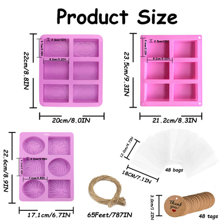 ZRLABL Soap Making Kit with 3 Silicone Molds, 48 Bags, 48 Gift Tags, 65ft Jute Twine – Craft Set for Handmade Soaps – Beginner & Professional ZRLABL