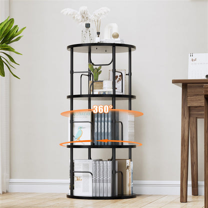 ALLSTAND 3-Tier 360° Rotating Bookshelf – Stylish Black Revolving Storage Organizer for Home & Small Spaces - WoodArtSupply