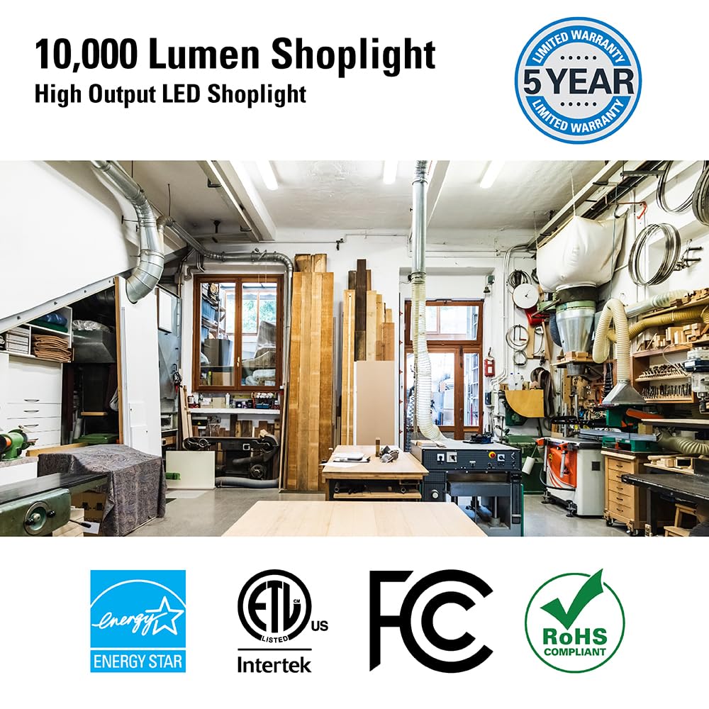 Metalux SHP 4 ft. 128-Watt Equivalent, 10000 Lumens Integrated LED, White Shop Light, 4000K CCT Metalux