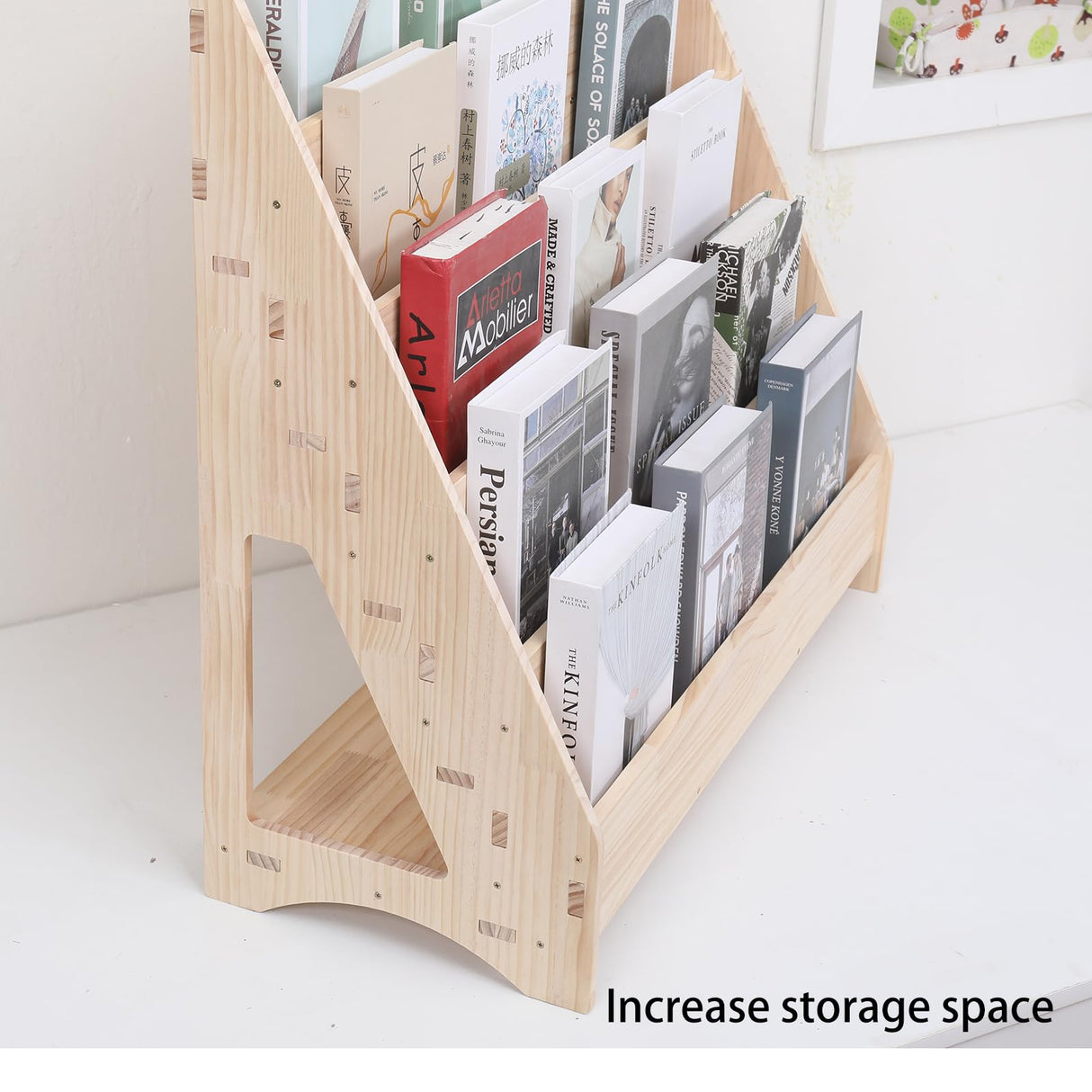 FDHUIJIA Montessori Toddler Book Shelf Organizer Single Sided Book Rack Display with Toy Storage, Children Baby Classroom Bookshelf, Kids Room bookcases cabinets & Shelves Natural Pine (31”) FDHUIJIA