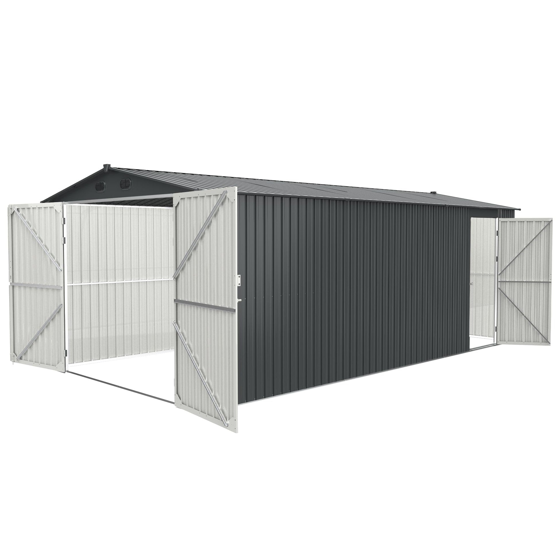 RITSU Outdoor Metal Storage Shed 20x10FT, Shed Backyard Utility Large Storage Shed with 2 Doors and 4 Vents, Metal Car Canopy Shelter for Car, Truck,Bike, Garbage Can, Tool, Lawnmower - WoodArtSupply