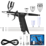 XDOVET Dual-Action Trigger Airbrush Kit Air Brush Painting Set with 0.3mm/0.5mm/0.8mm Needles,2cc/5cc/13cc/20cc/40cc Paint Cup, Air Hose for Tattoo, Makeup, Nail, Model, Art Hobby - for Pro & Beginner XDOVET