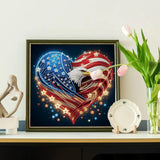 antor Diamond Art Kits for Adults – Special Shape Eagle Heart with American Flag, 5D Crystal Rhinestones Patriotic Diamond Painting Kit antor