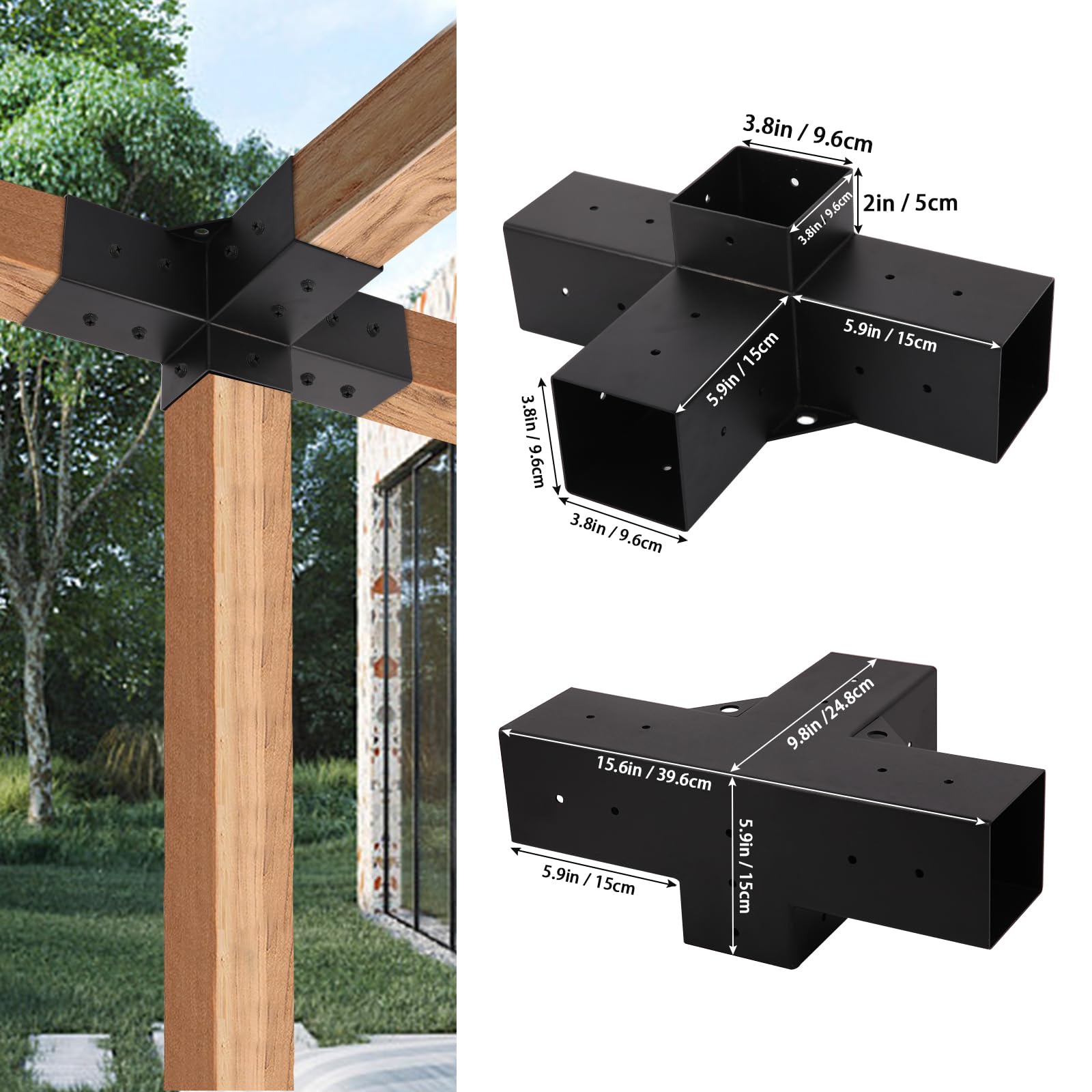 Pergola Brackets Kit 4''x4'' 4 Way Patio Bracket and Pergola Post Base Brackets for Patio Canopies Garden Gazebos Bracket(4Pcs) - WoodArtSupply