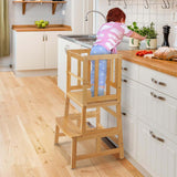 COSYLAND Kids Kitchen Step Stool，Toddler Standing Tower with CPC Certification, Removable Anti-Drop Railing Safety Rail Enjoys Unique Patented Design A Anti-tip Structure More Stable, Natural Bamboo COSYLAND
