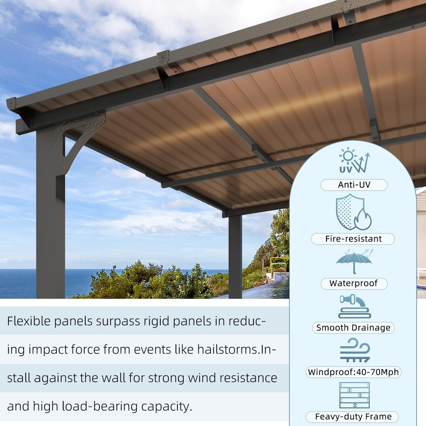 AECOJOY 14' x 8' Gazebo Outdoor Pergola for Patio, Hard Top Lean to 8x14 Gazebo Shelter Pergolas and Gazebos Clearance with Patio Roof, Large Wall-Mounted Heavy Duty Awnings for Patio, Decks, Backyard