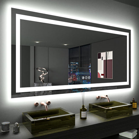LOAAO 60X36 LED Bathroom Mirror with Lights, Anti-Fog, Dimmable, Backlit + Front Lit, Lighted Bathroom Vanity Mirror for Wall, Memory Function, Tempered Glass, ETL Listed LOAAO