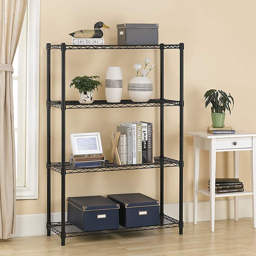 4 Tier Wire Shelving Unit Wire Shelf Storage Shelves Metal Organizer Rack Adjustable Commercial Grade Utility Heavy Duty for Restaurant Bathroom Kitchen 54"x36"x14" NSF-Certified,Black