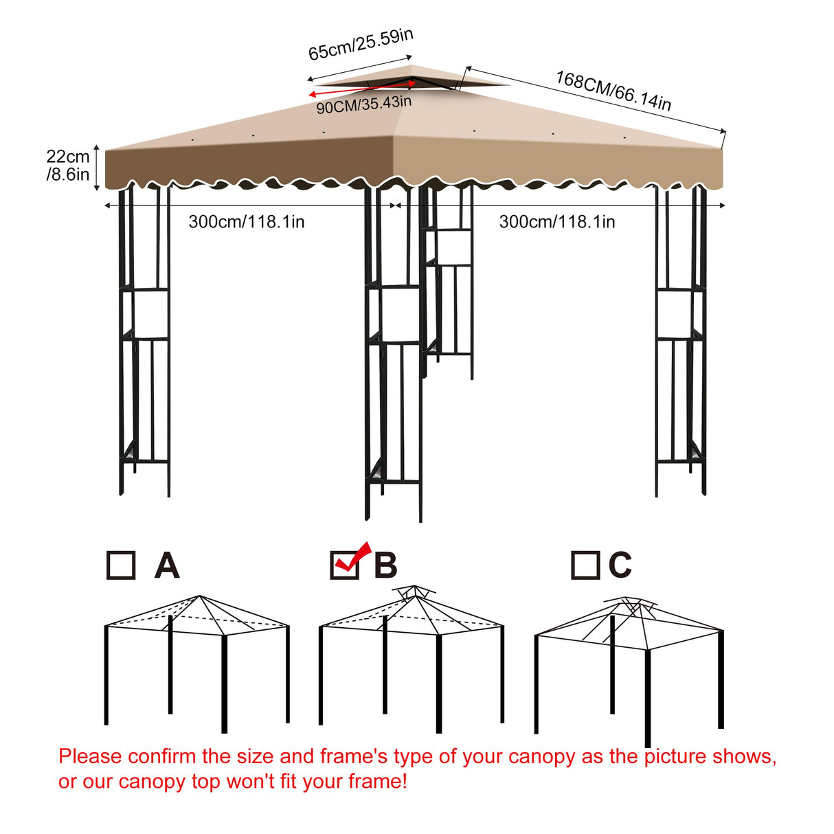 10'X10' Gazebo Canopy Top Replacement, Double Tier Gazebo Canopy Replacement Top Cover with Air Vent, Grill Gazebo Top Roof for Shop Garden Patio Yard Outdoor, Pavilion Cover Sunshade (Khaki A) Qdreclod