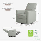 Evolur Harlow Upholstered Power Glider Recliner with USB Charging – Rocking & 360° Swivel with Smooth Glide – Greenguard Gold & FSC Certified – Modern Nursery and Living Room Chair in Light Grey Evolur