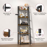 OUTONLIFE 5-Tier Ladder Shelf, Bookshelf with LED Light & Drawer, Rustic Narrow Tall Corner Bookcase with Storage Rack, Wood Metal Standing Display Shelves for Living Room, Bedroom (Rustic Brown) OUTONLIFE