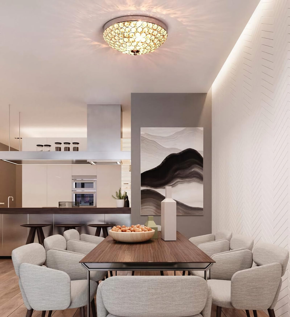 Litaddscen Modern Chrome Flush Mount Crystal Ceiling Light,2-Light Crystal Chandelier Ceiling Lighting for Bedroom Living Room Closet Kitchen,Hallway Light Fixtures with Sparkling Crystal Metal Shade Litaddscen