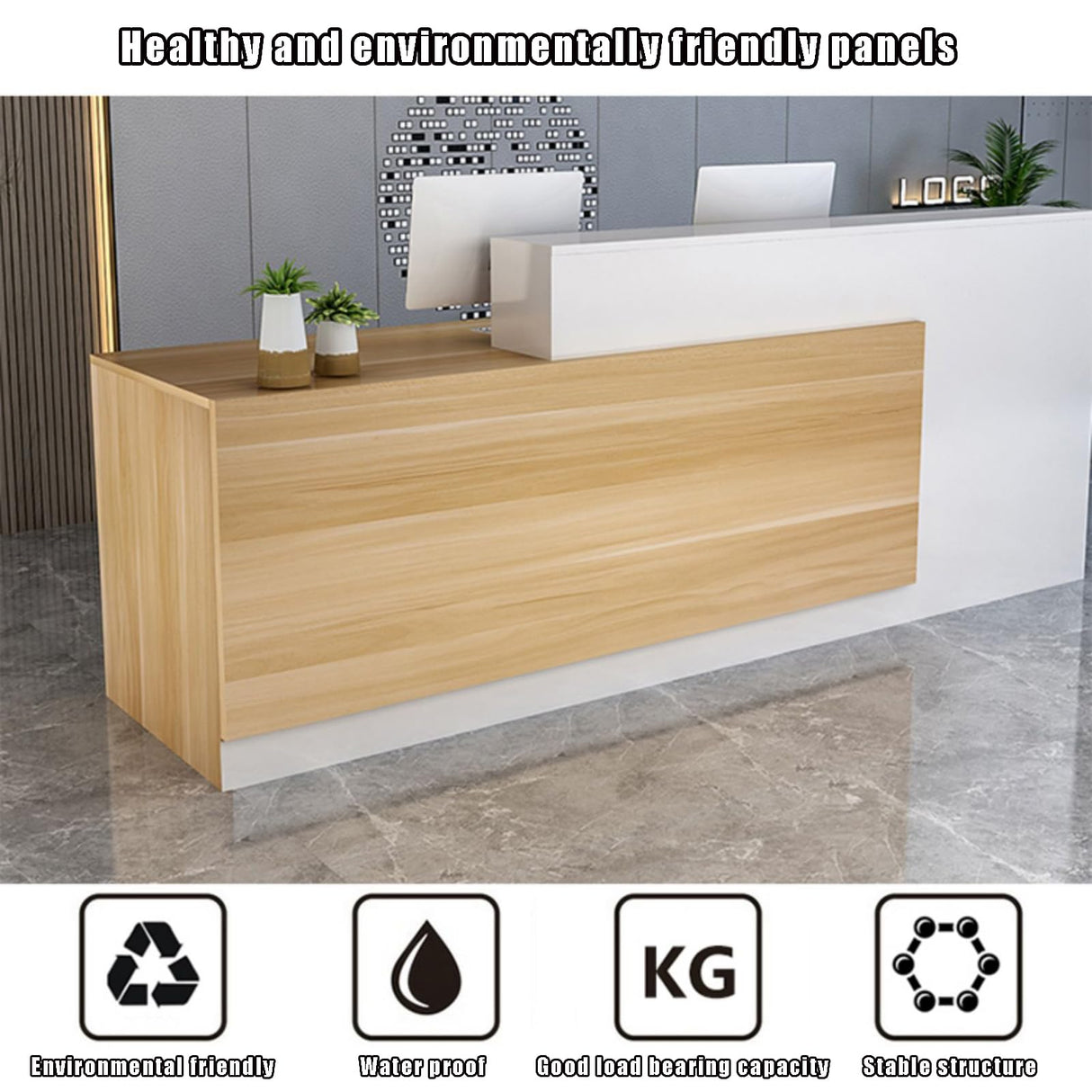 Reception Counter Desk, Front Counter Desk with Lockable Drawers, Modern Retail Counter, Wooden Computer Desk Reception Table, for Checkout Office/Beauty Salon/Lobby 160x60x100cm F-Right ZXLBTNB