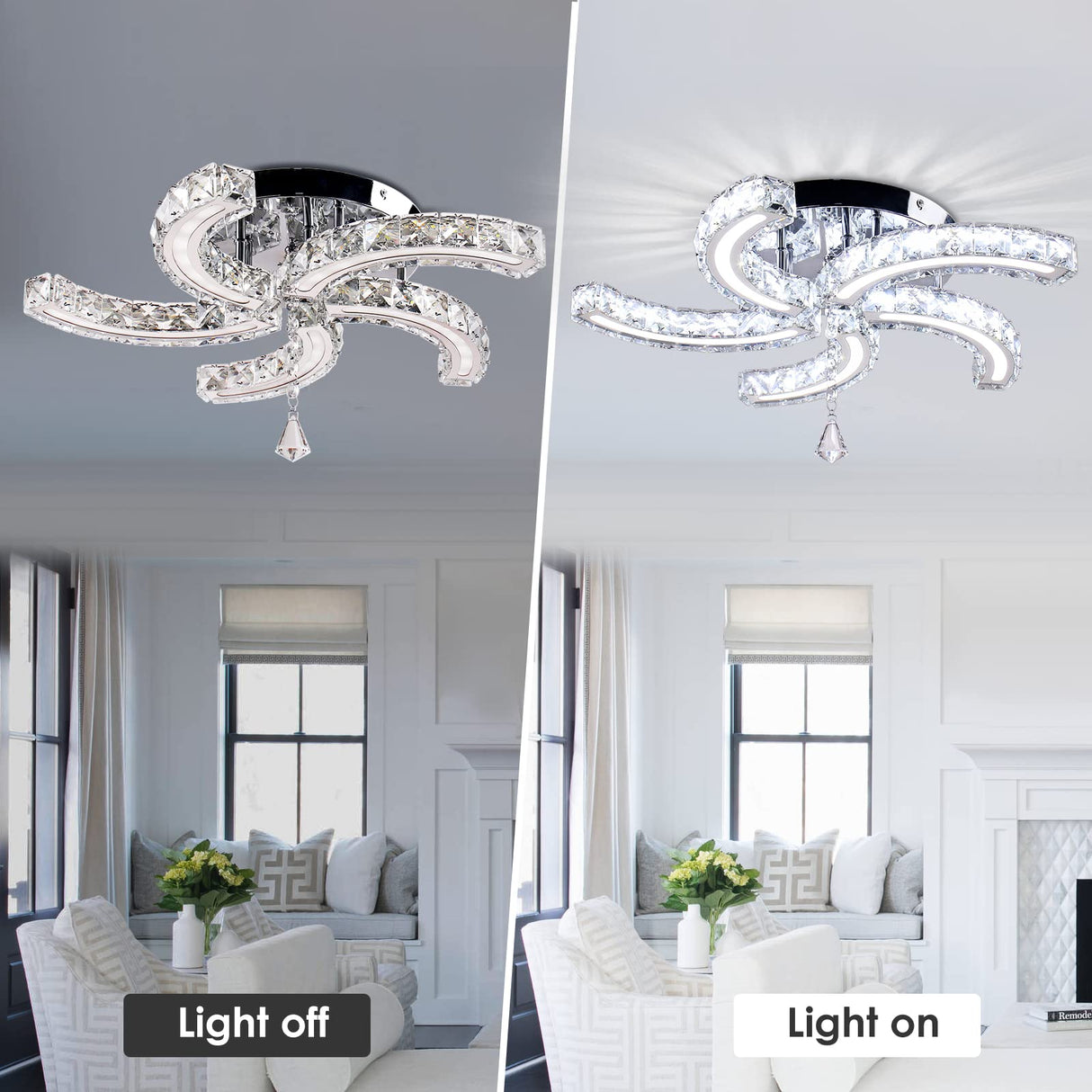 Cainjiazh Modern Crystal Chandeliers Acrylic Crystal Led Ceiling Light Fixtures Arm Pendant Lighting Stainless Steel Ceiling Lamp Hanging Lights for Living Room Dining Room Bedroom (Cold White) Cainjiazh