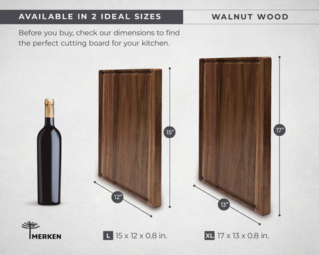 Premium Walnut Wooden Cutting Boards for Kitchen - Reversible Wood Chopping Board with Juice Groove, Xtra Large & XL Wood Cutting Board Set for Meat, Vegetables, Bread - Large Wood Cutting Board MERKEN