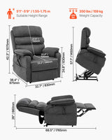 VEVOR Power Lift Recliner Chair, Dual Motor Lift Chair with Heat and Massage for Elderly, Infinite Position Adjustment Electric Recliner with 2 Anti-Fall Ropes (Medium, Dark Gray) VEVOR