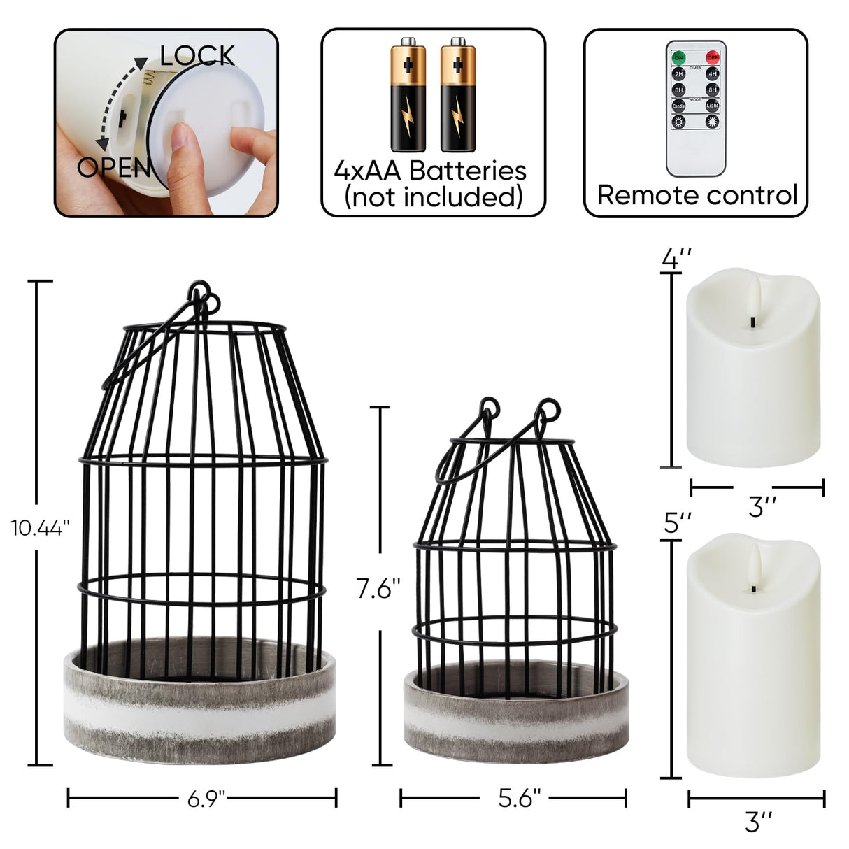 Homemory Rustic Farmhouse Lantern Decor with Flameless Candle & Remote Timer, 2PCS Metal Candle Holder Home Decorations for Fireplace Mantle Kitchen Dining Table Living Room Homemory