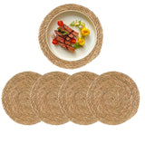 Round Woven Placemats Set of 4, 12" Boho Rattan Placemats Natural Hand-Woven Place Mats Table Decor, Chargers for Dinner Plates, Farmhouse Place Mats, Wicker Table Mats for Dining Table, Home Qavinch