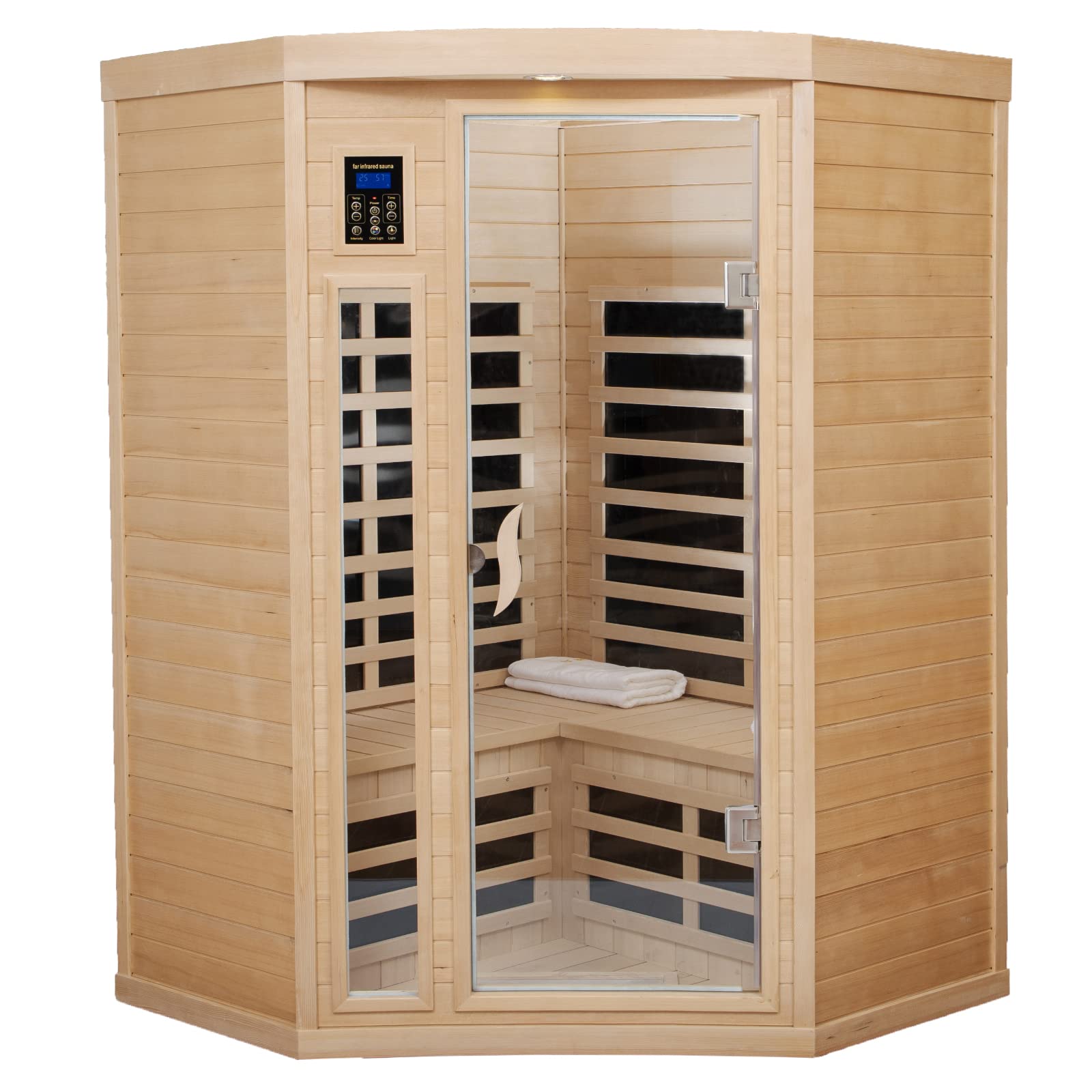 Kanlanth Far Infrared Sauna Low EMF Wooden Sauna for Home, 2 Person Indoor Home Sauna, 1,600watt, Canadian Hemlock, 10 Minutes Pre-Warm up, with Bluetooth, LCD, LED - WoodArtSupply