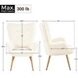 Yaheetech Accent Chair, Modern Boucle Vanity Chair with High Back and Wood-Tone Metal Legs, Sherpa Chair for Living Room, Home Office, Ivory Yaheetech