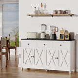 Redlife Farmhouse Sideboard Buffet Cabinet with Storage, Wood Coffee Bar Cabinet, 55" Sideboard with 3 Drawers, Farmhouse Buffet Cabinet for Dinning Room, Kitchen, Living Room, White Redlifeᅟᅠ