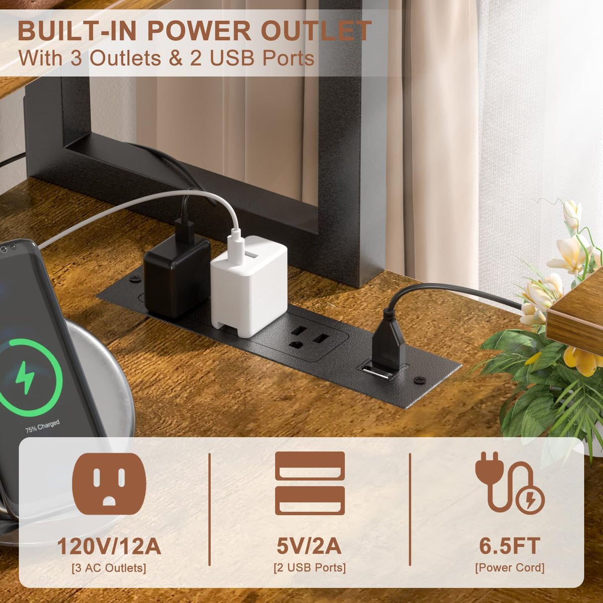 Homieasy 47 Inch Reversible L Shaped Computer Desk with Bookshelf & LED Light in Rustic Brown Homieasy