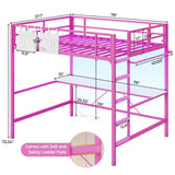 DICTAC Loft Bed Full Size with Desk and Led Lights Metal Full Loft Bed with Power Outlet Full Size Bed Frame with Top Bunk and Safety Guard & Ladder, Space-Saving,No Noise,No Box Spring Needed, Pink DICTAC