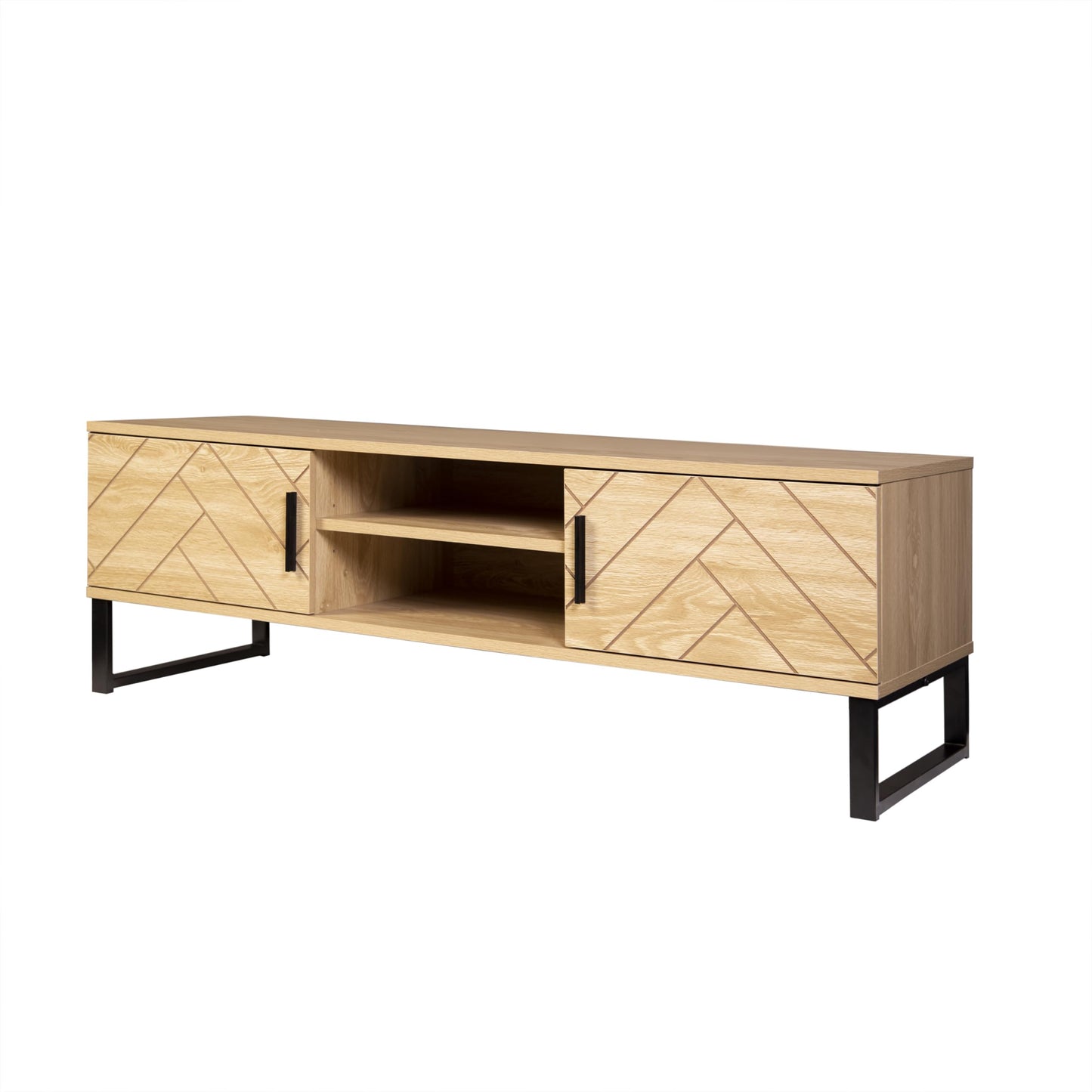 AC Pacific Bali Modern TV Stand with Storage, 2 Wooden Drawers and Cubbies, Stylish and Functional Entertainment Center for Living Room or Bedroom, Natural/Wood