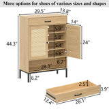 Loomie Rattan 5-Tier Shoe Storage Cabinet with Doors, Drawer & Cubby, 44.3" Boho Shoe Organizer for Entryway Hallway Closet (Natural) Loomie